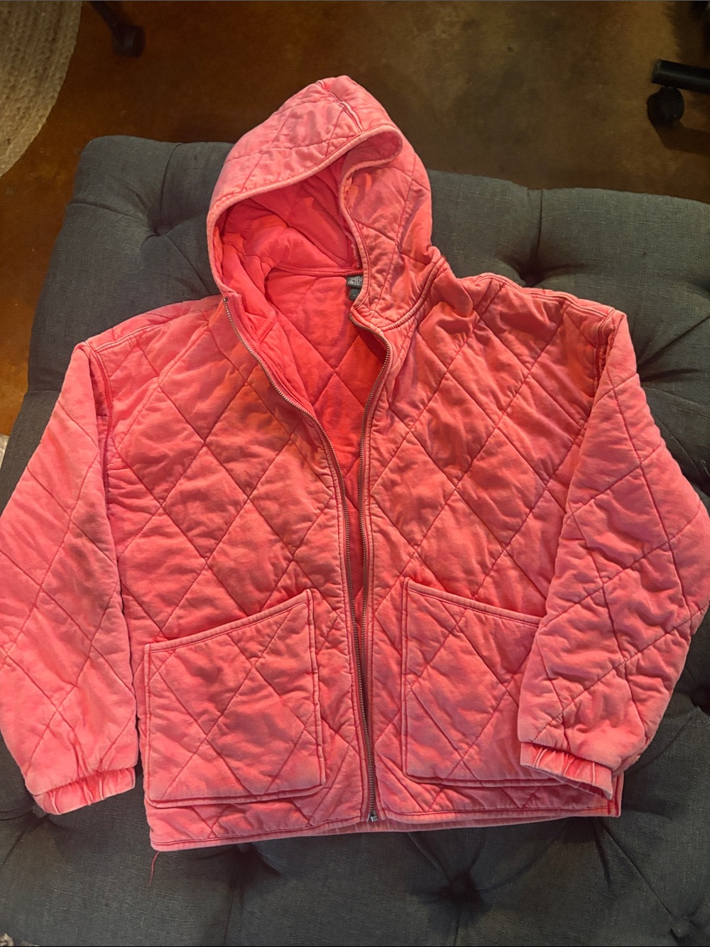 wild fable Quilted Hooded Teddy Jacket in Coral Pink